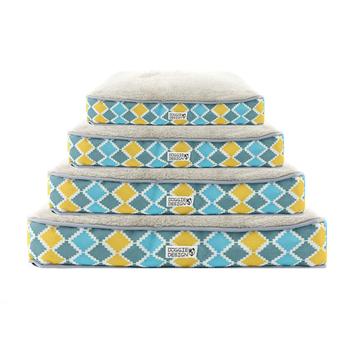 Soft N’ Tuff Rectangular Pet Crate Bed – Blue, Gray, Yellow Diamond