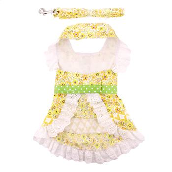 Emily Yellow Floral and Lace Dog Dress with Matching Leash by Doggie Design