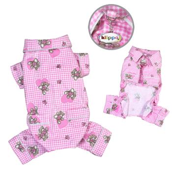 Teddy Bear Love Flannel Dog Pajamas – Pink