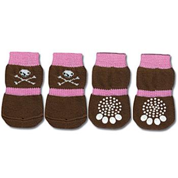 Doggy Socks – Pink & Brown Skull