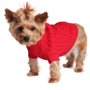 Cable Knit Dog Sweater by Doggie Design – Fiery Red