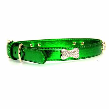 Metallic Crystal Bone Dog Collar – Emerald Green
